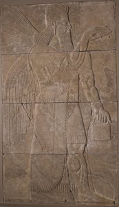 Kanatlı Deha ile Rölyef, MÖ 883-59 (kaymaktaşı) by Assyrian